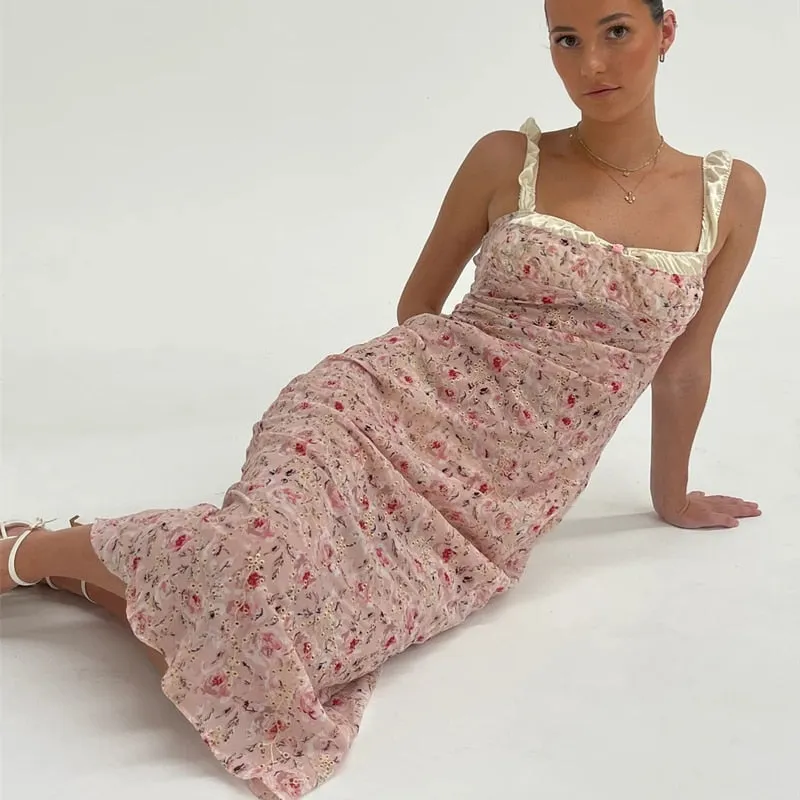 FLYTONN-Sexy spring and summer dresses, party dresses, graduation gifts,Flamingo Pink Floral Elegance Dress