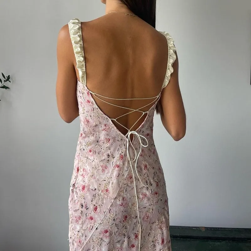 FLYTONN-Sexy spring and summer dresses, party dresses, graduation gifts,Flamingo Pink Floral Elegance Dress