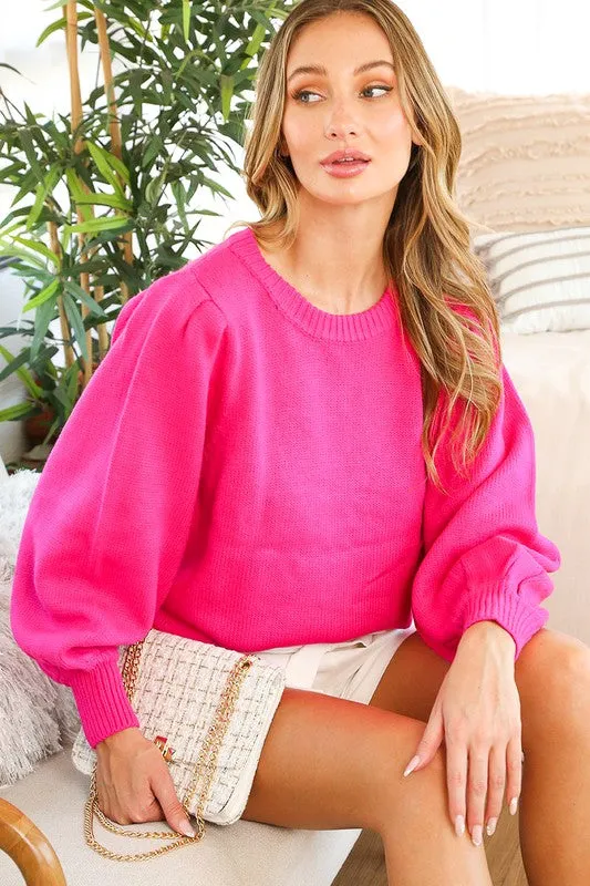 Fuchsia Long Sleeve With Pin Tuck Detail Cut Out Back Sweater Top