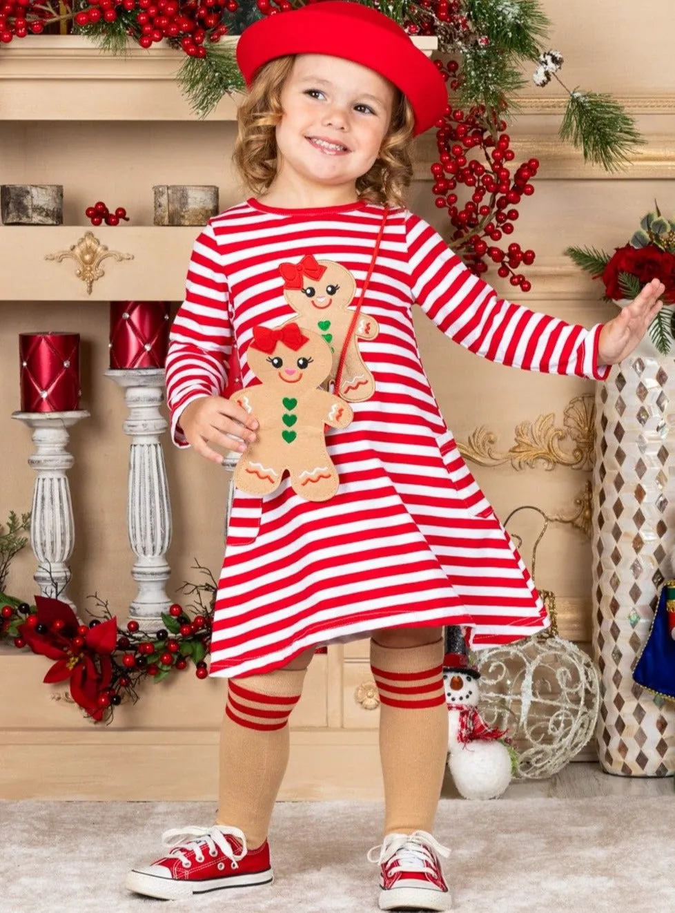 Gingerbread Girl Dress, Purse And Socks Set