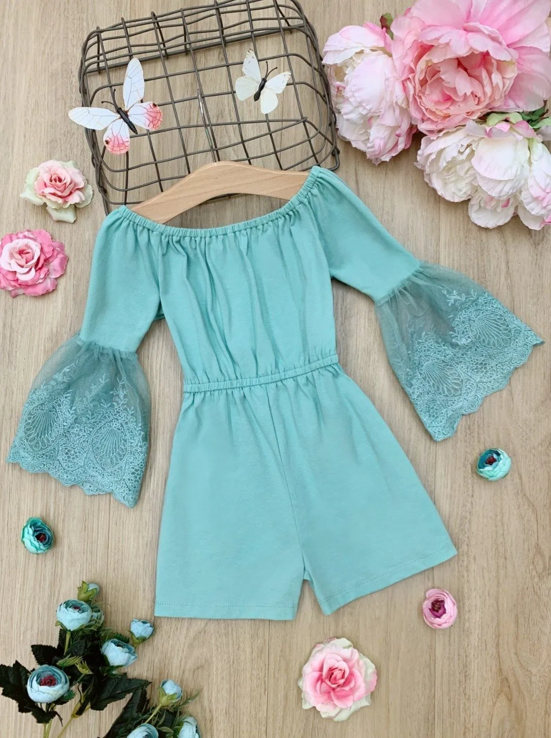 Girls Boho Lace Sleeve Romper