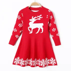 Girls Dress Christmas Sweater Fawn Jacquard Dress Wholesale