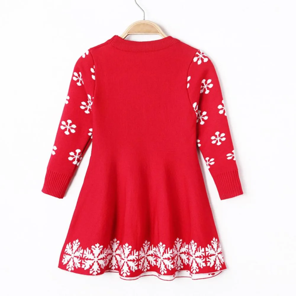 Girls Dress Christmas Sweater Fawn Jacquard Dress Wholesale