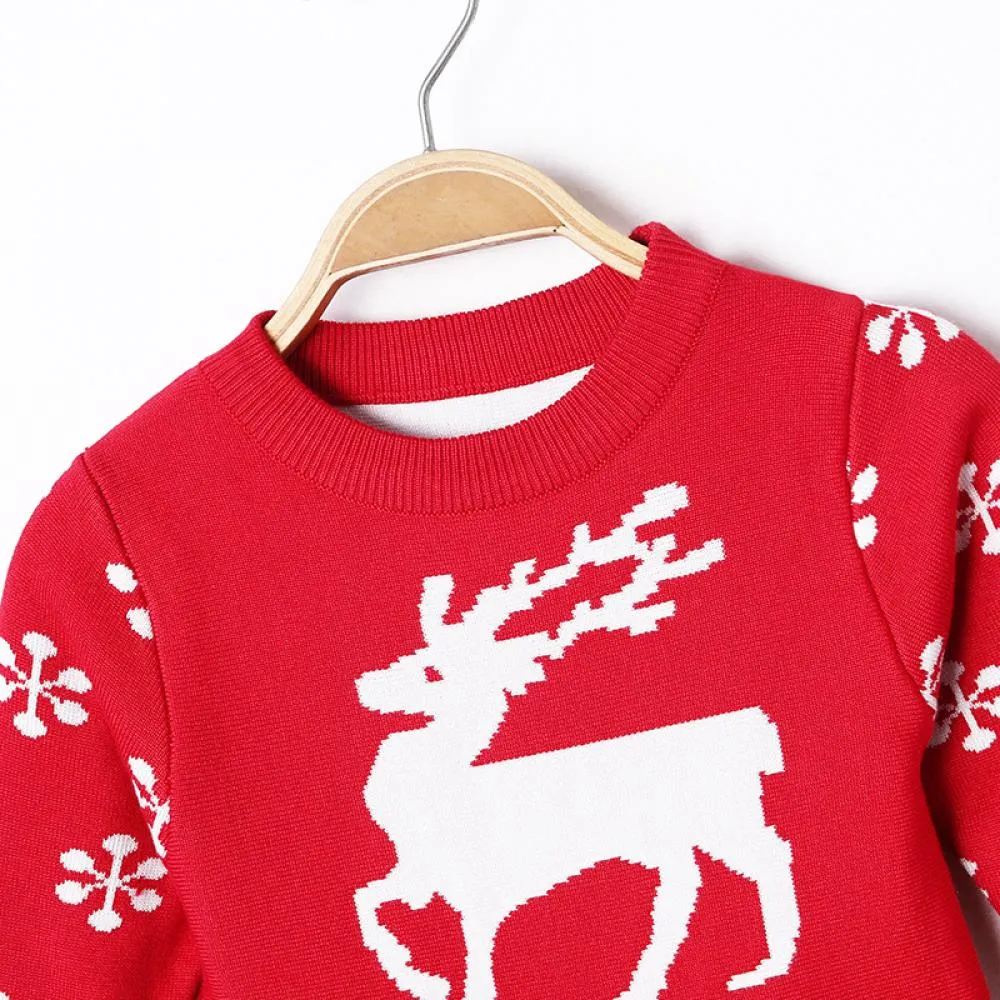 Girls Dress Christmas Sweater Fawn Jacquard Dress Wholesale