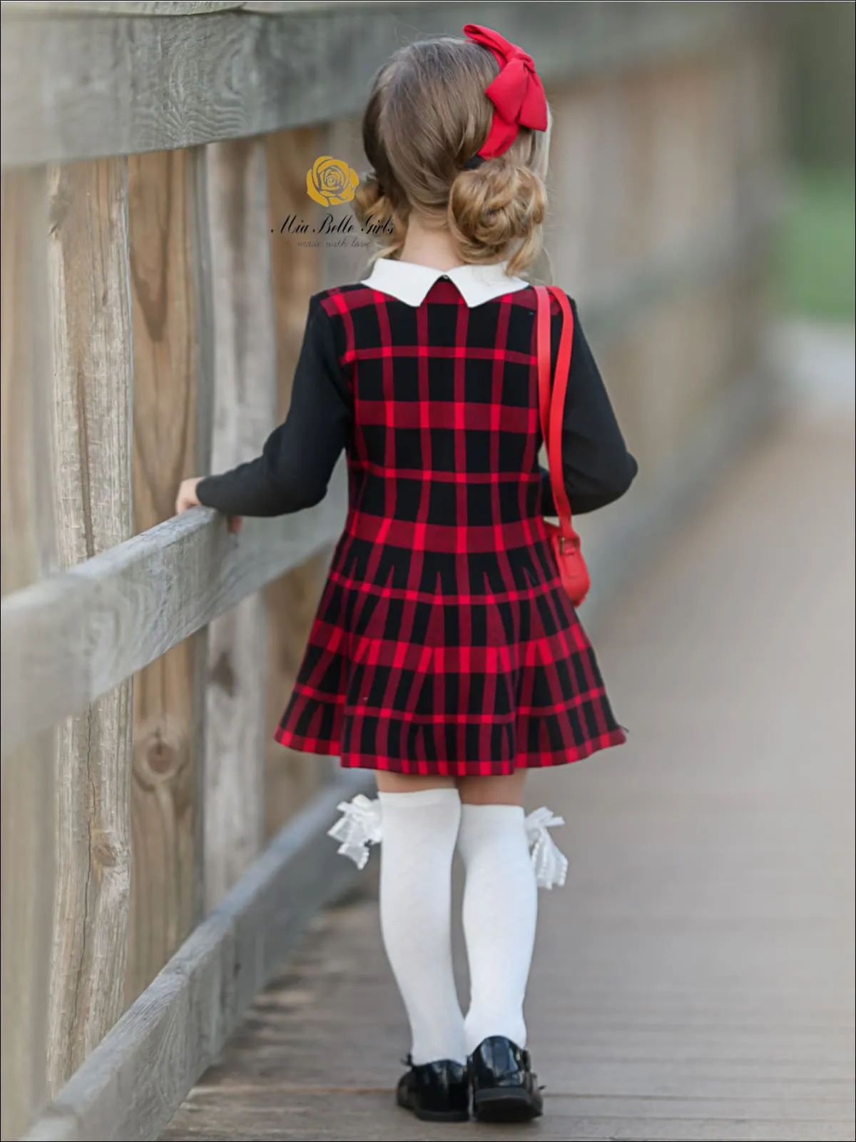 Girls Plaid Long Sleeve Sweater Dress