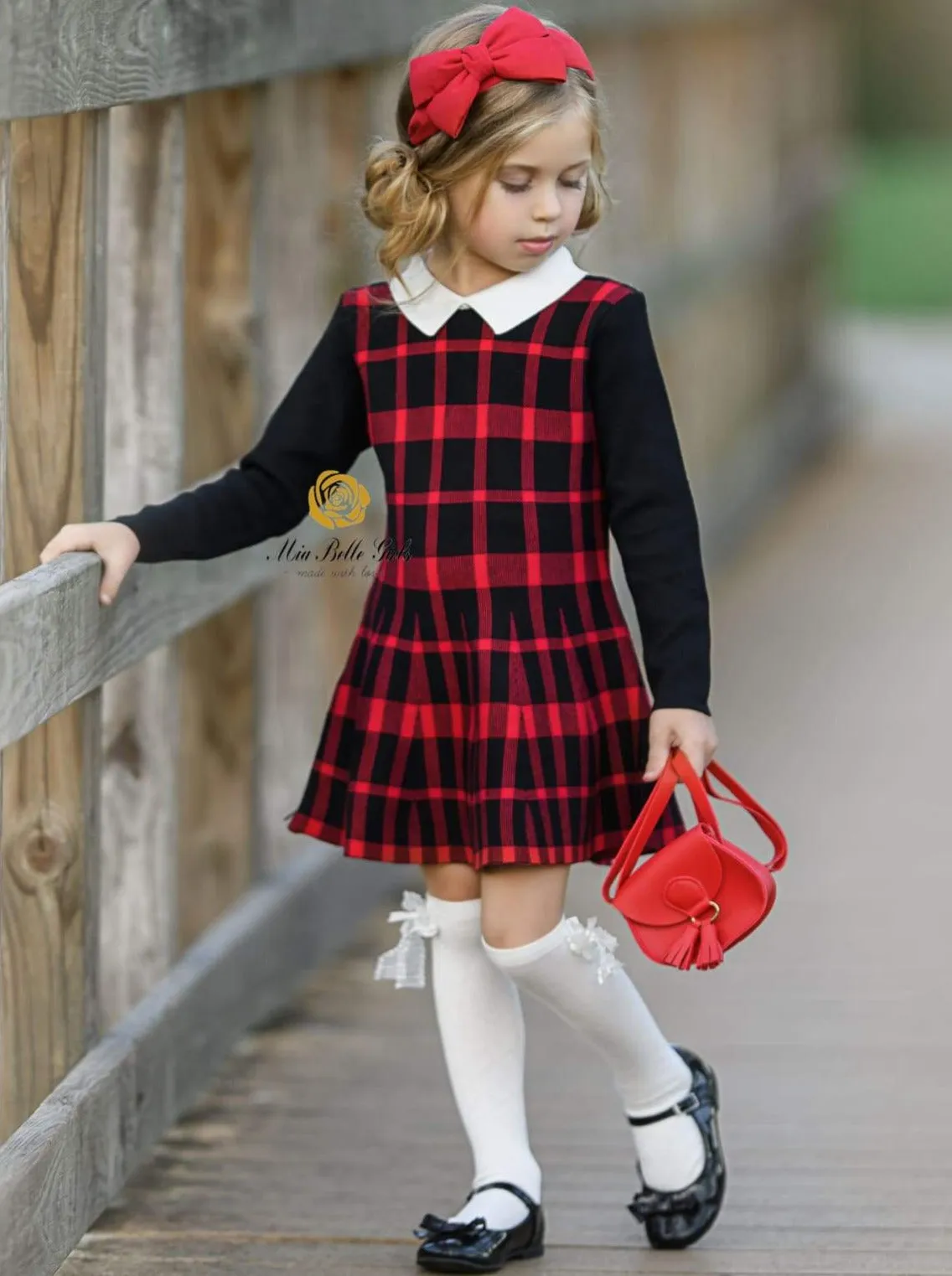 Girls Plaid Long Sleeve Sweater Dress