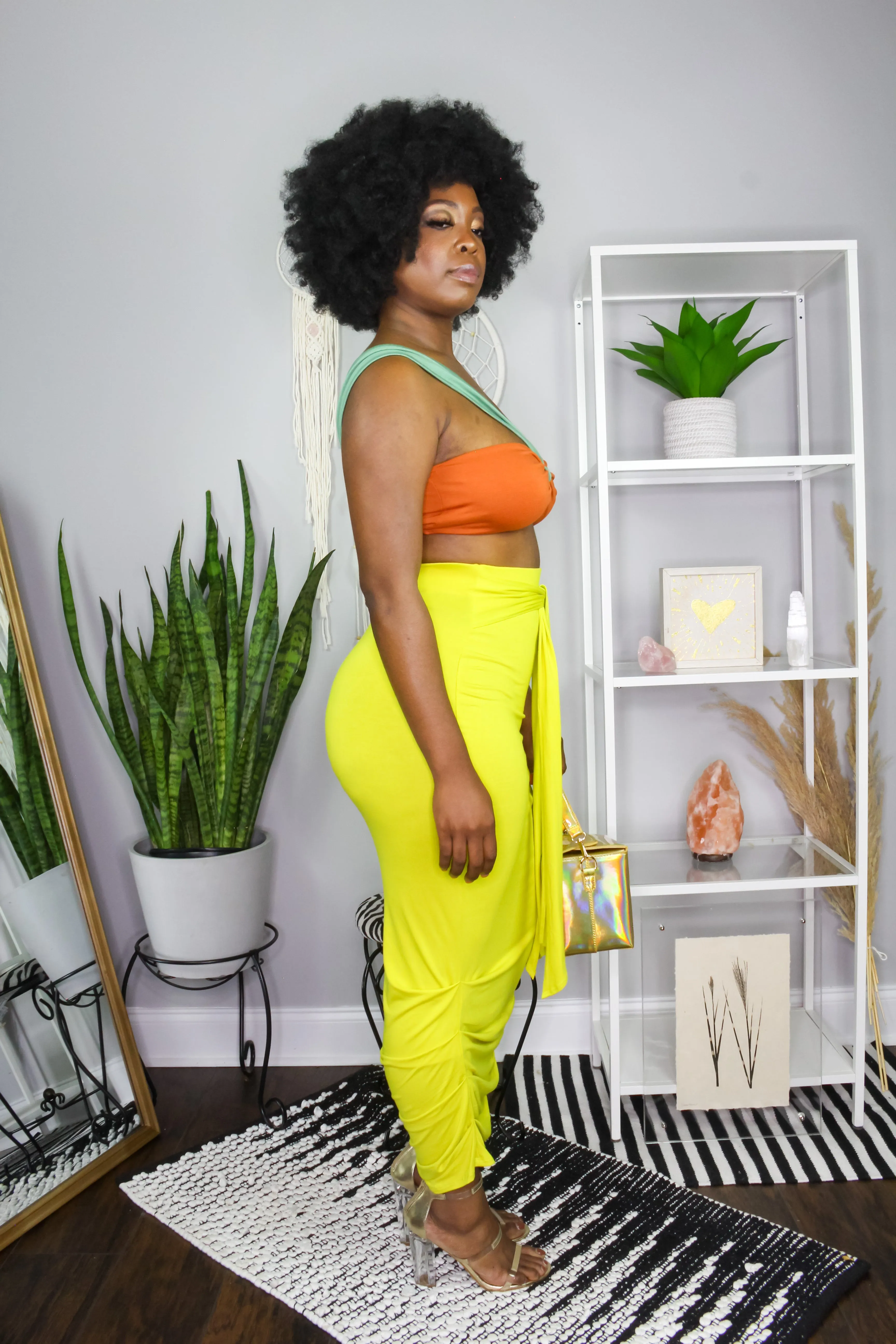 Goddess Color Blocking High Waist Crop Top Two Piece Set