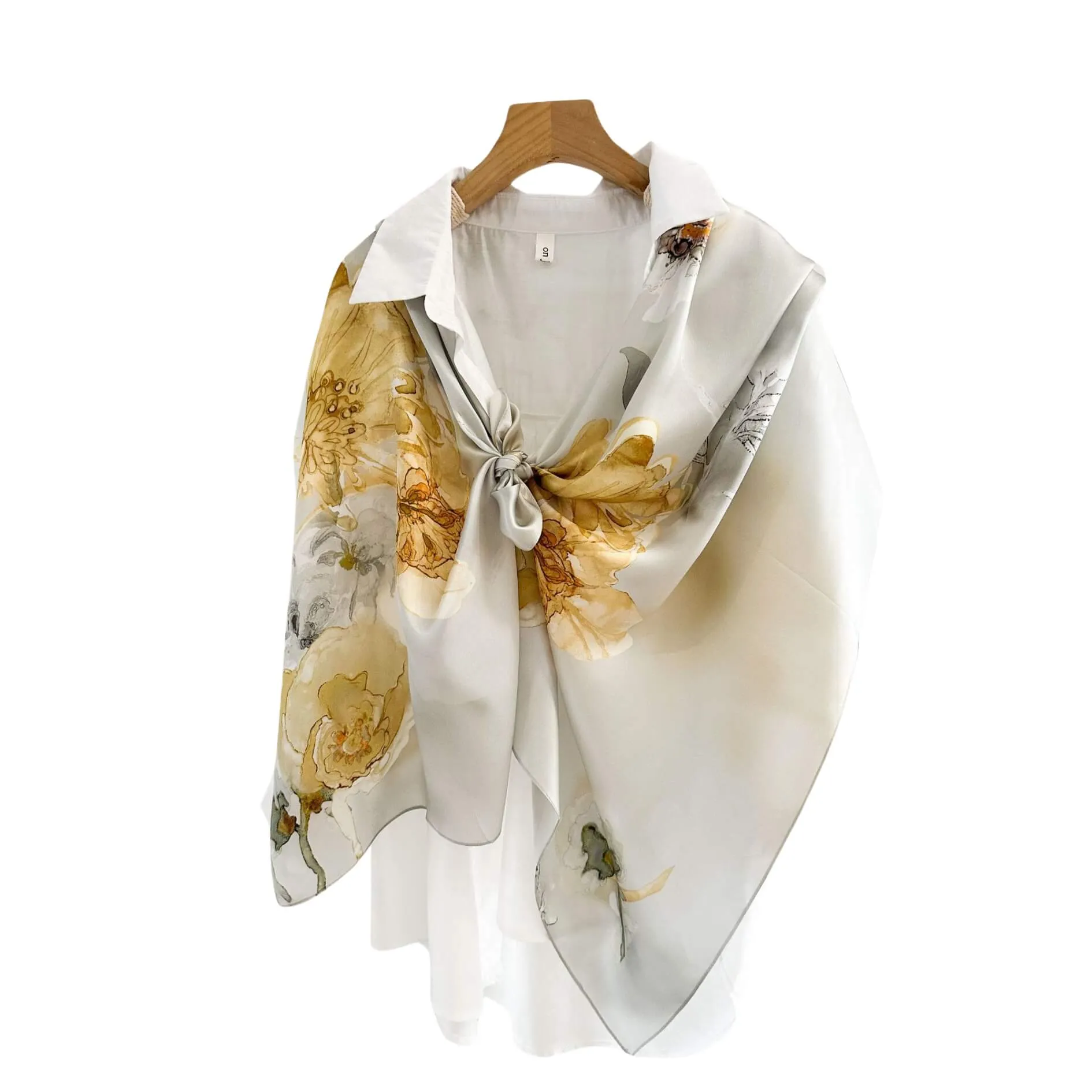 Golden Bloom Pure Mulberry Silk Extra Large Long Scarf