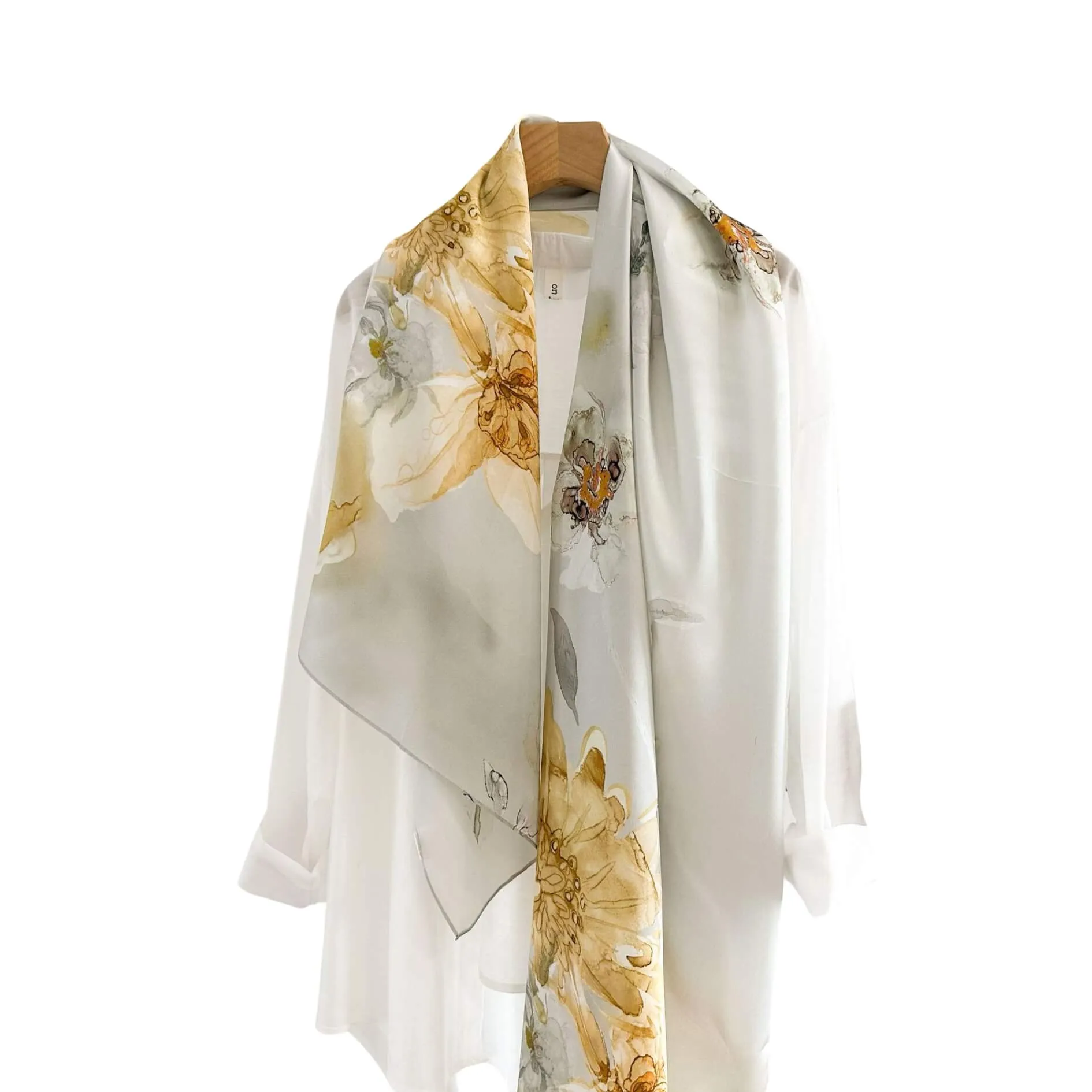 Golden Bloom Pure Mulberry Silk Extra Large Long Scarf