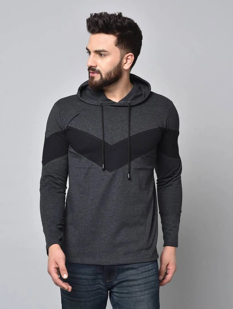 Grey Colourblocked Cotton Hoodies