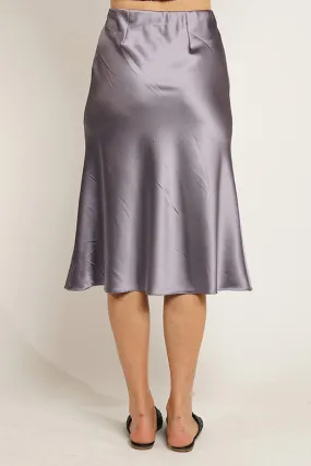 Grey Satin Solid Midi Mermaid Skirt With Hidden Zipper