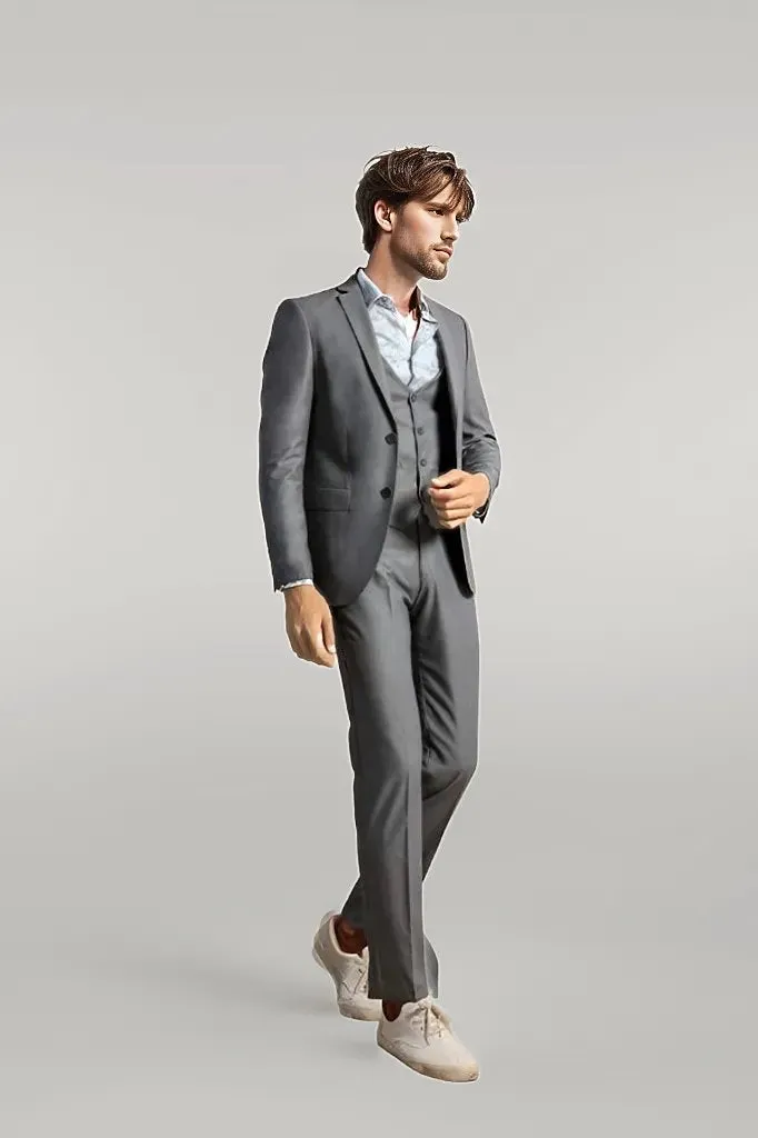 Grey Slim Fit Men's Suit with Vest | Wessi