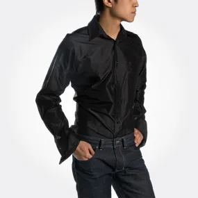 Indo-French Cuff Black Silk Men's Shirt