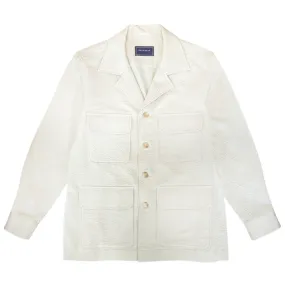 Japanese seersucker unconstructed 4 button Regiment Jacket (Made to Order) - Cream