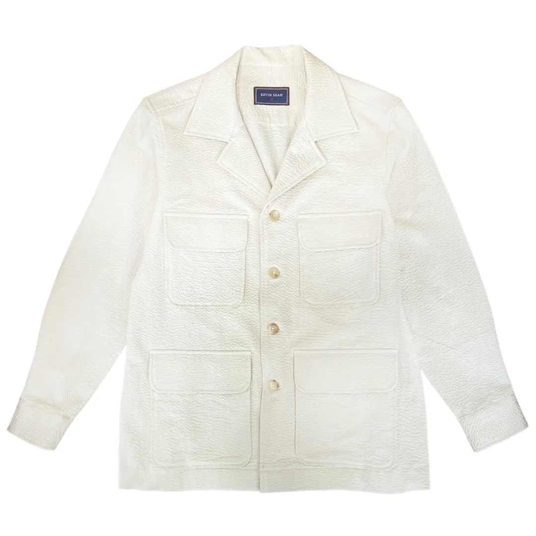 Japanese seersucker unconstructed 4 button Regiment Jacket (Made to Order) - Cream