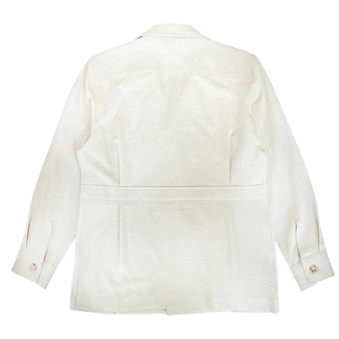 Japanese seersucker unconstructed 4 button Regiment Jacket (Made to Order) - Cream