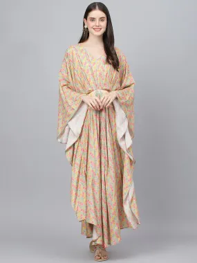 Jashvi Multi Color Printed Muslin Flared Kaftan Dress