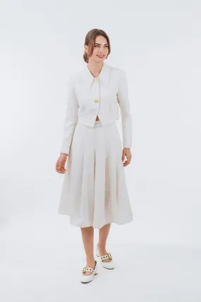 Jayneuss Cropped Long Sleeve Jacket and Midi Pleated Skirt Set