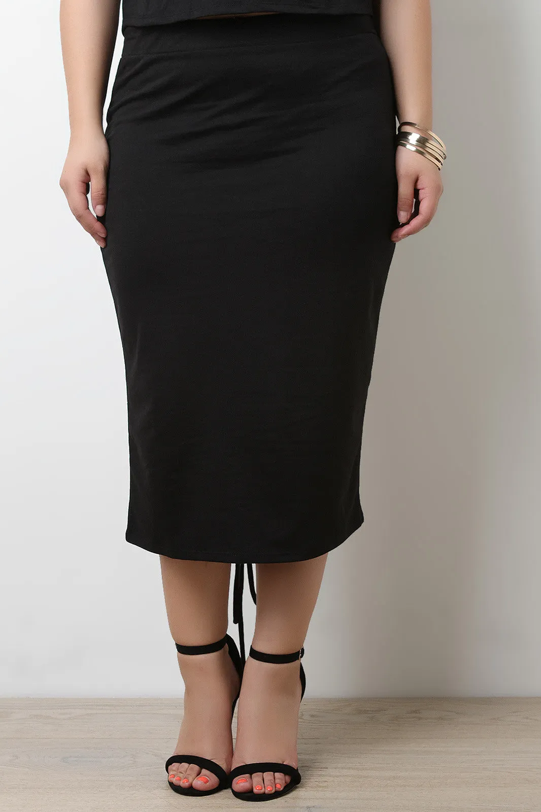 Jersey Back Corset Lace Up Midi Skirt