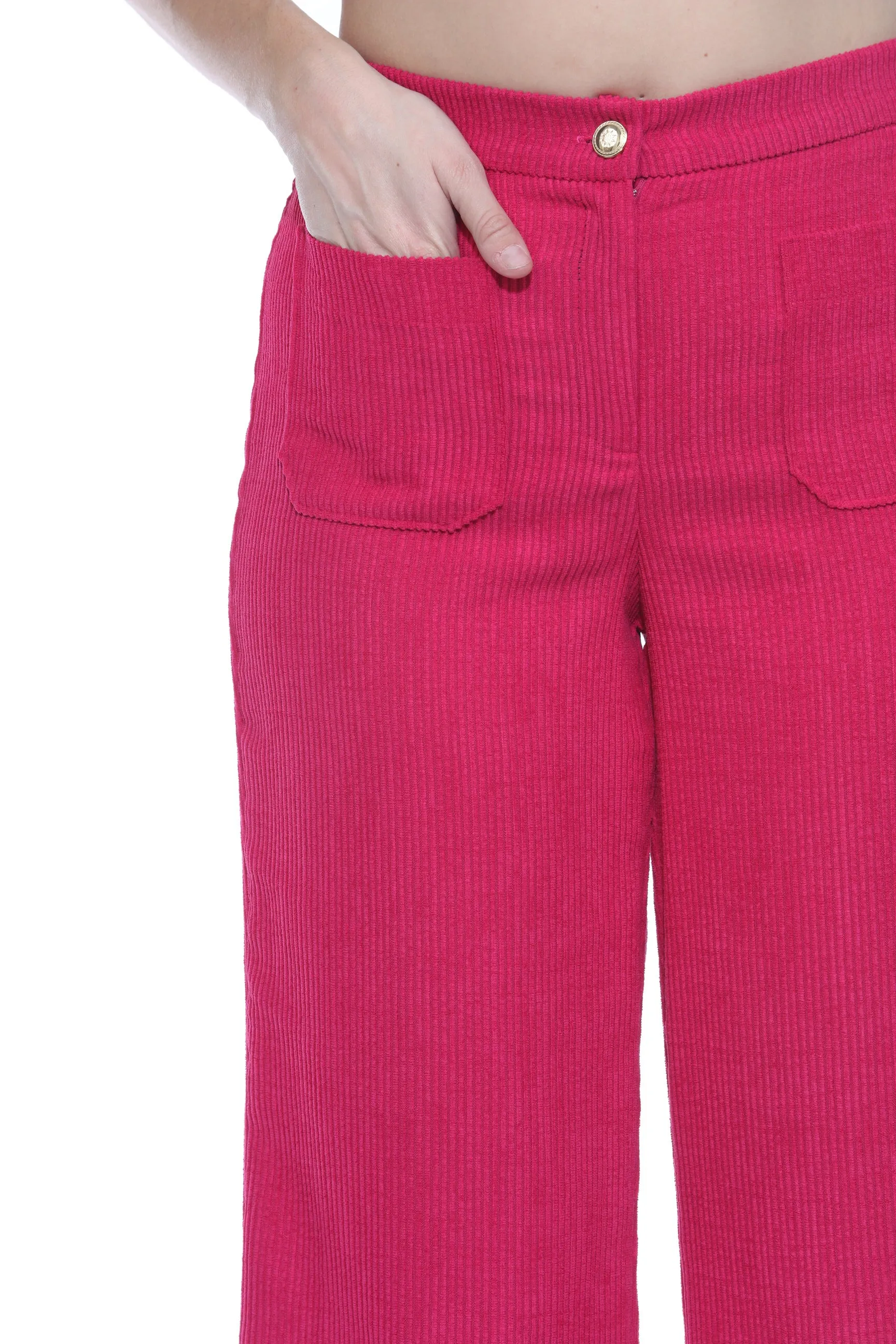 Joseph Ribkoff Pink Punch Corduroy Cropped Wide Leg Pants 243295