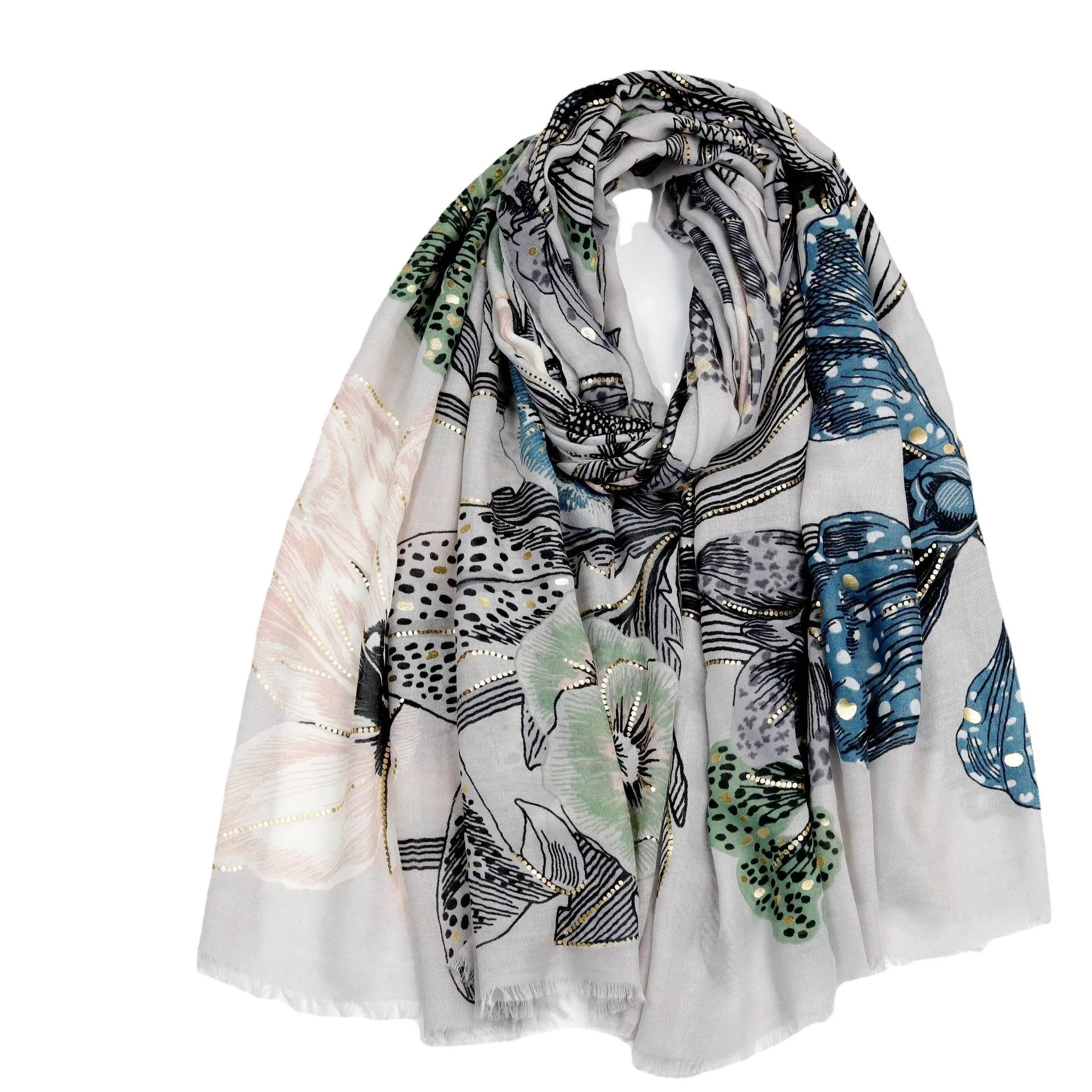 JY220101 Big king flower printed scarf