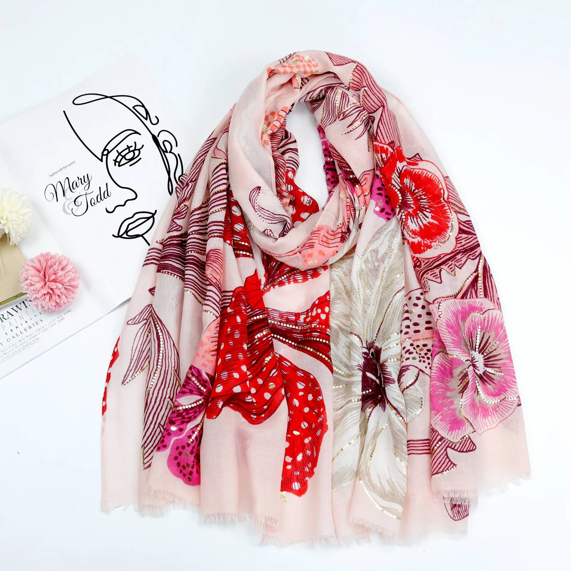 JY220101 Big king flower printed scarf