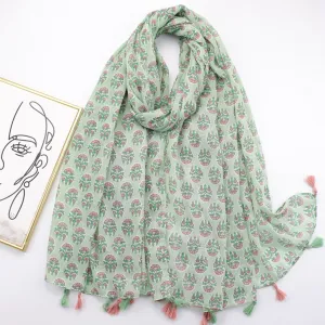 JY230221 Green flower printed scarf