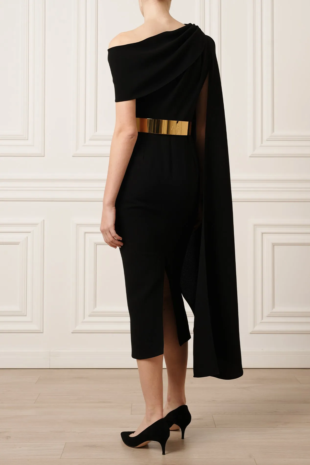 Karen One-Shoulder Midi Dress In Black