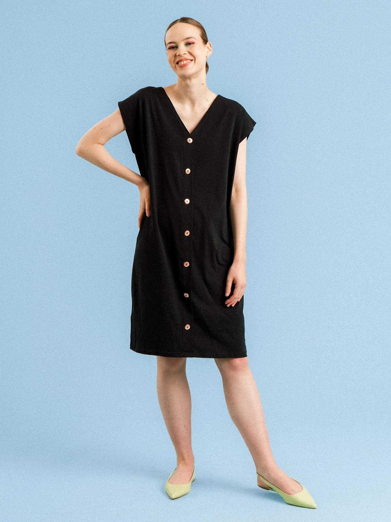 Karin Button Dress Black