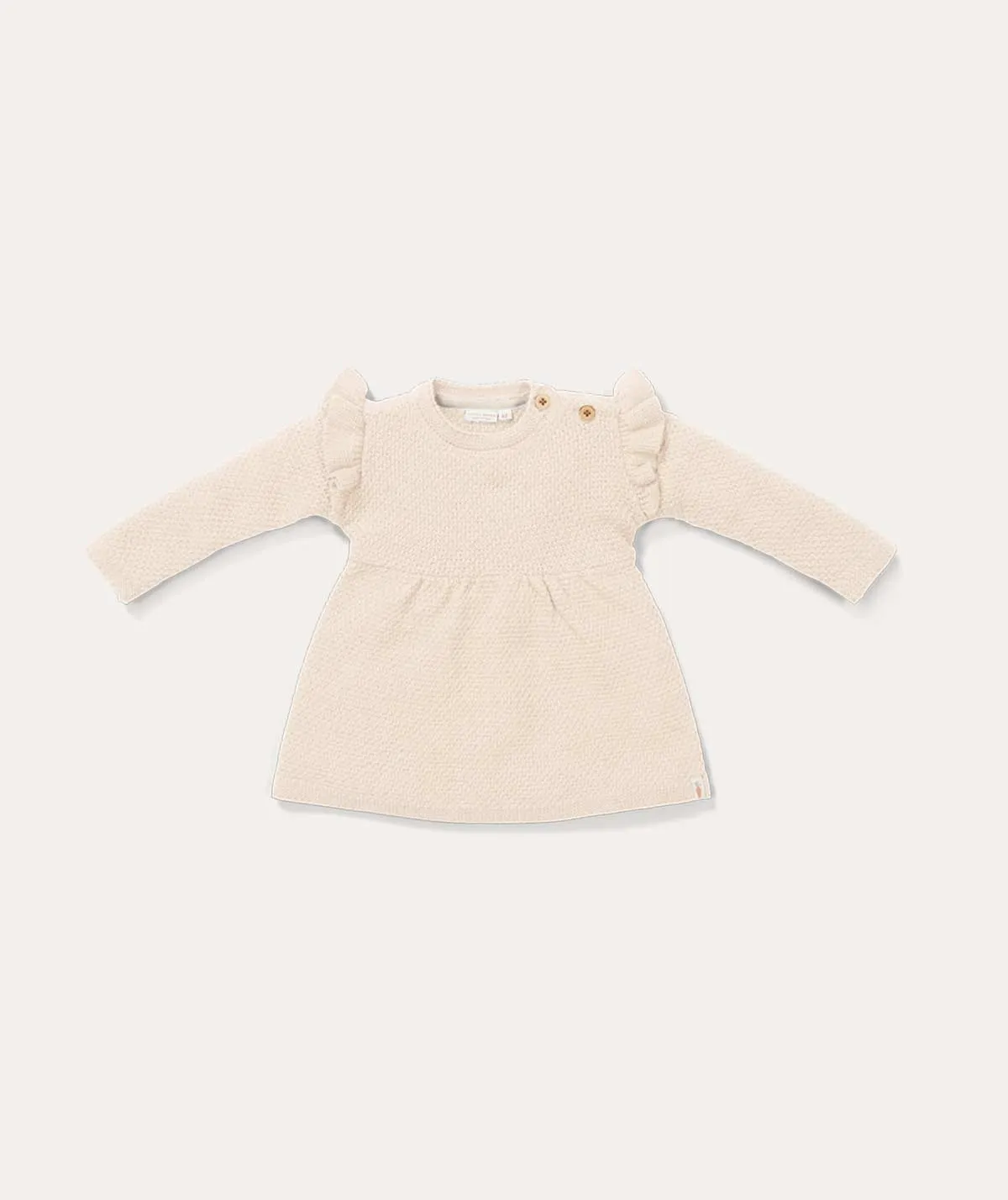 Knitted Dress Long Sleeves Ruffles - Sand