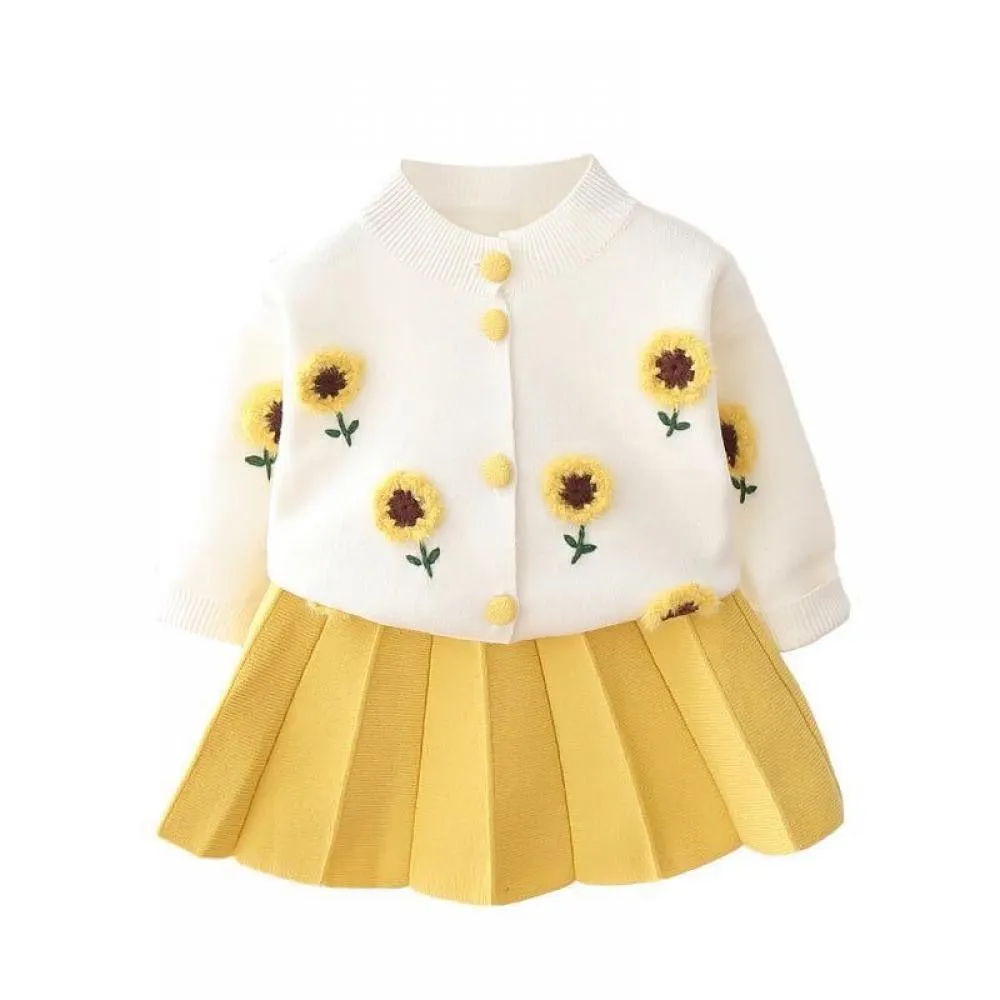 Knitted Sweater Dress Girls Fruit Handmade Flower Two Piece Dress Wholesale Girls Clothes