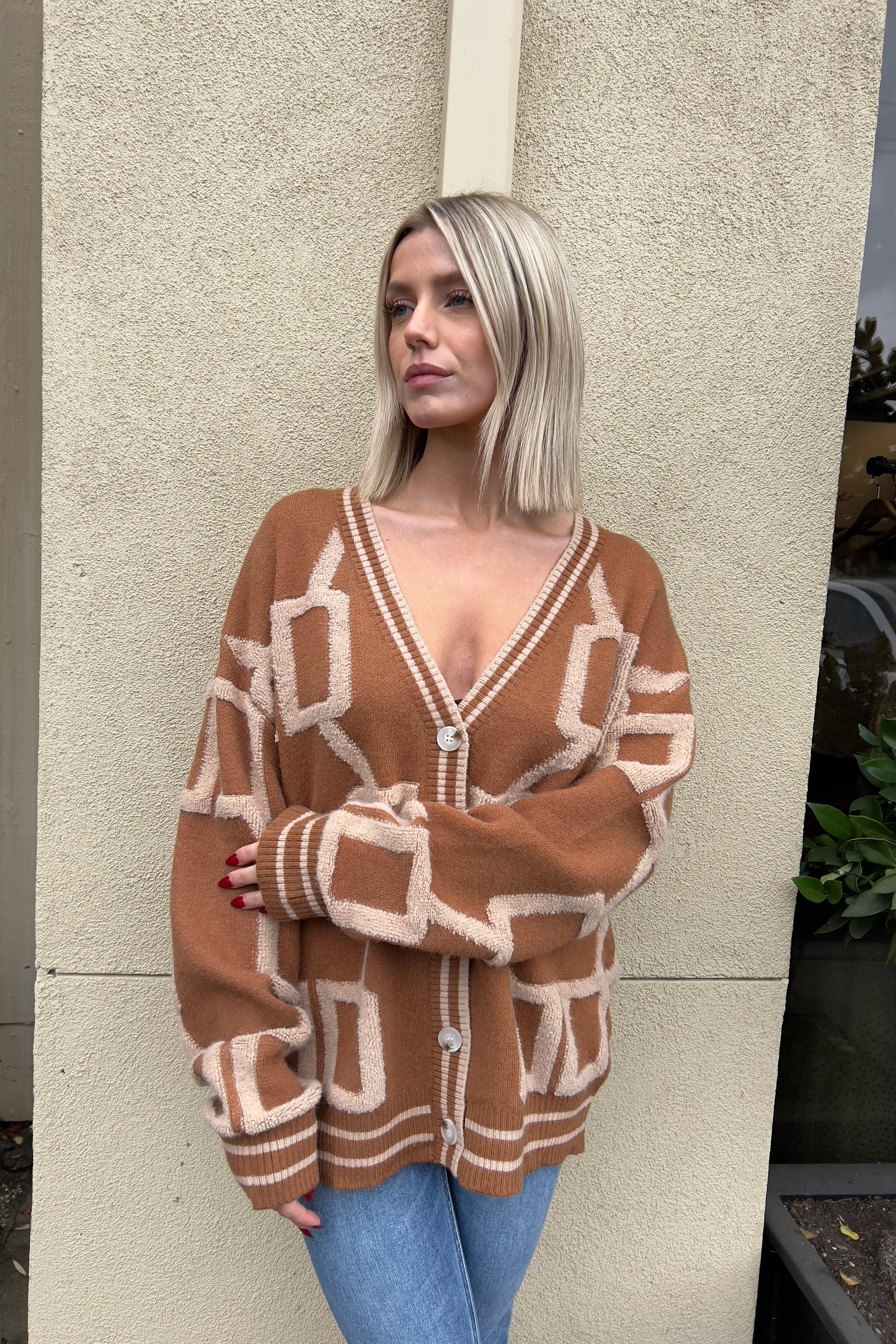 LA ROUGE TAN OVERSIZED CARDIGAN