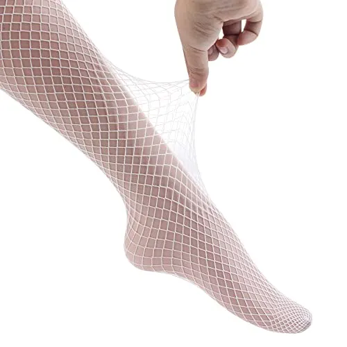 Lamdgbway Glow in the Dark Fishnet Stockings for Women Luminous High Waist Pantyhose Tights White