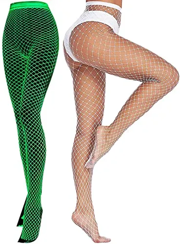 Lamdgbway Glow in the Dark Fishnet Stockings for Women Luminous High Waist Pantyhose Tights White