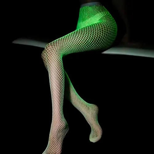 Lamdgbway Glow in the Dark Fishnet Stockings for Women Luminous High Waist Pantyhose Tights White