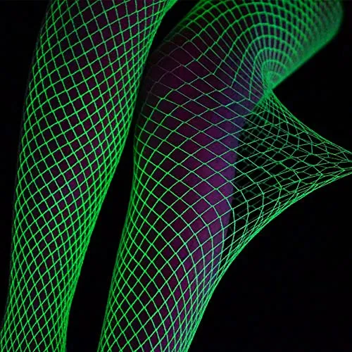 Lamdgbway Glow in the Dark Fishnet Stockings for Women Luminous High Waist Pantyhose Tights White