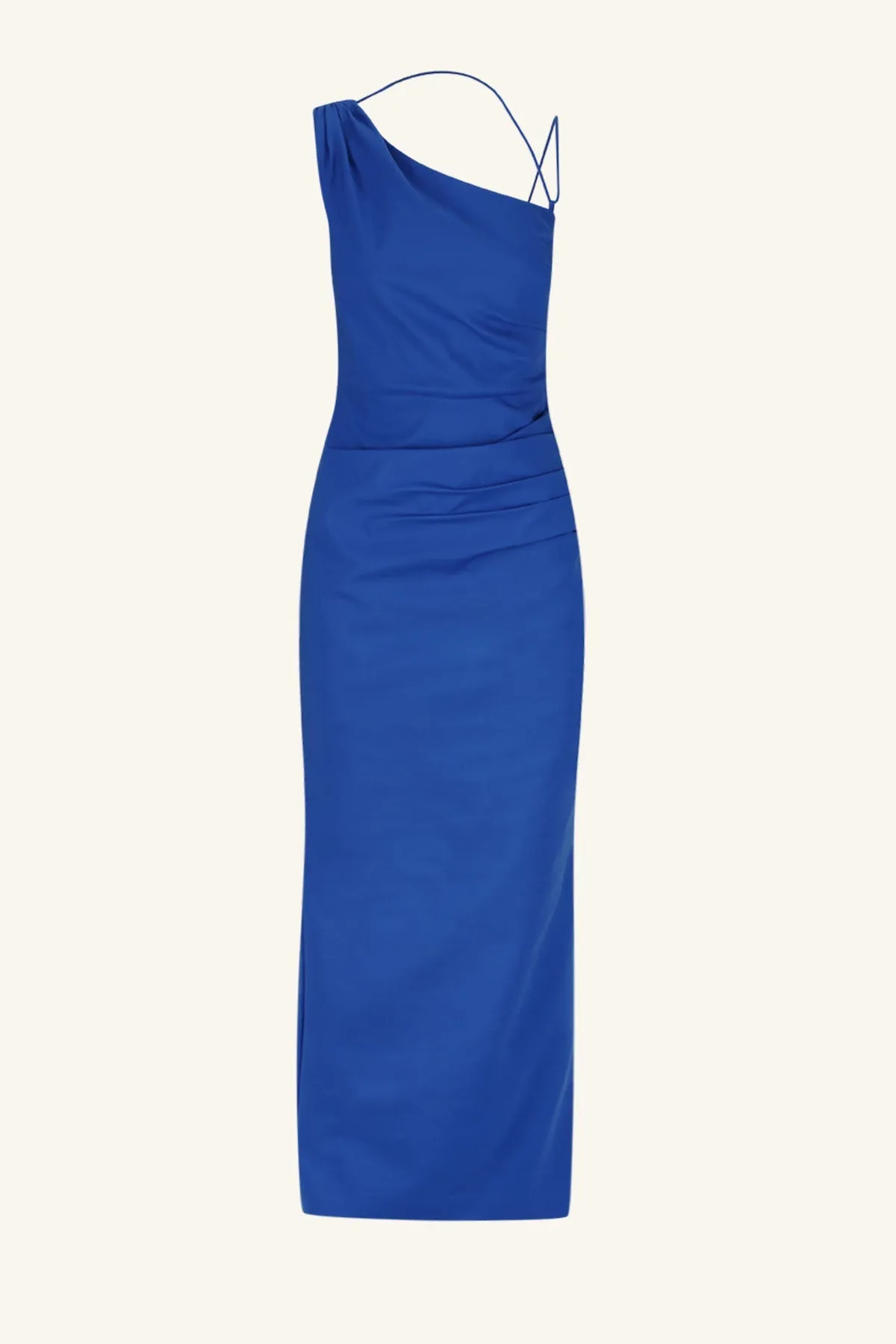 LANI ASYMMETRICAL GATHERED MAXI DRESS - AZURE