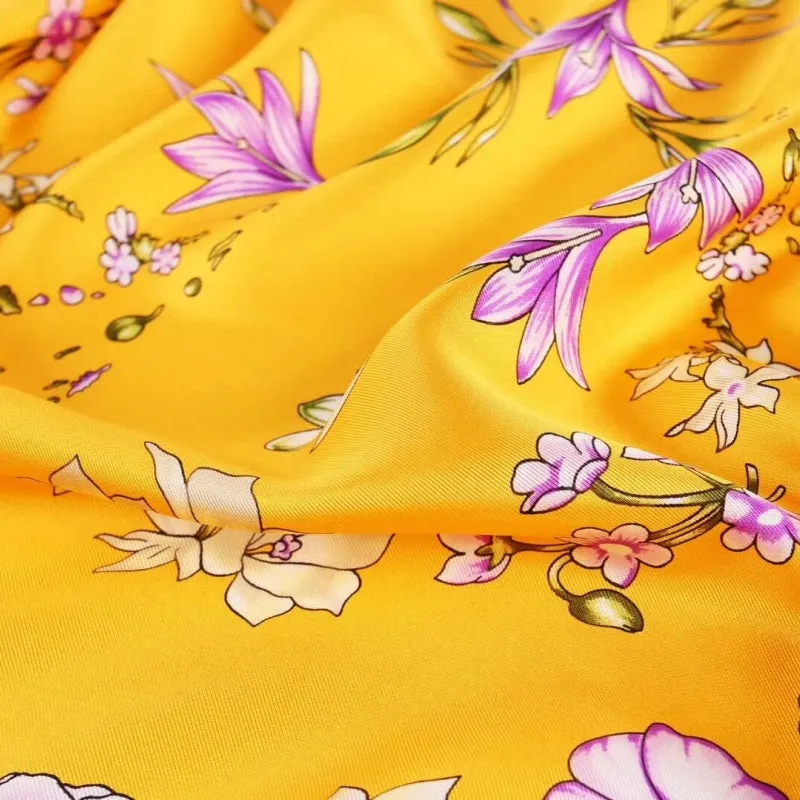 Large Square Twill Silk Scarf Spring Blossom Yellow