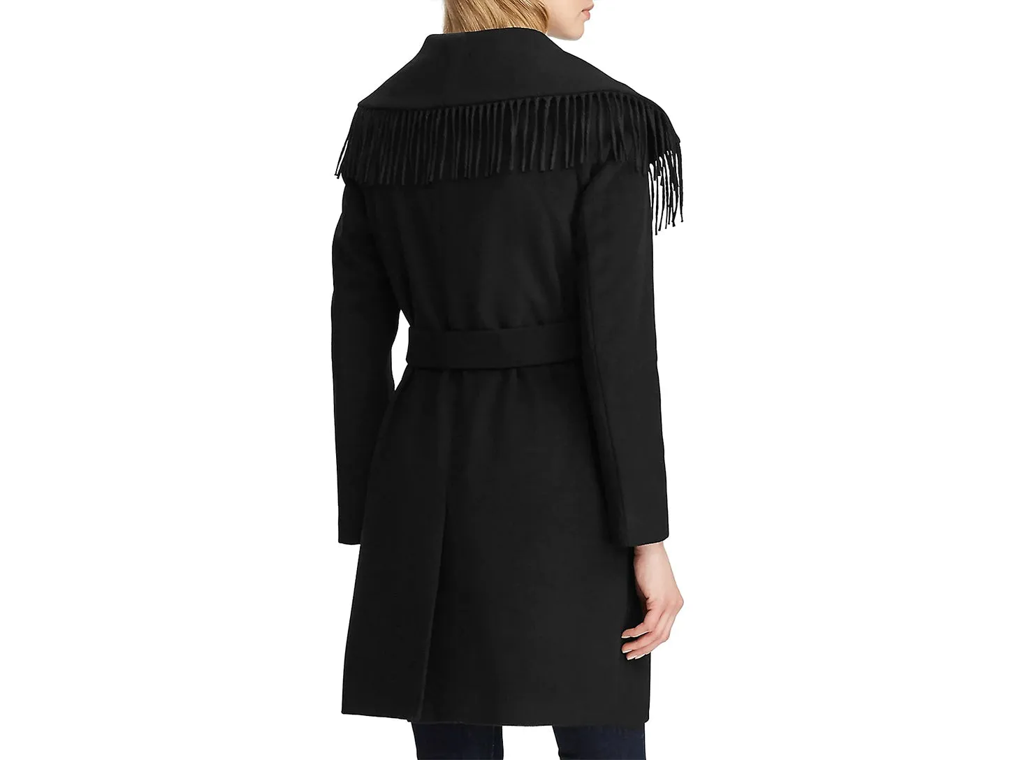 Lauren Ralph Lauren Fringe Wool Blend Wrap Coat