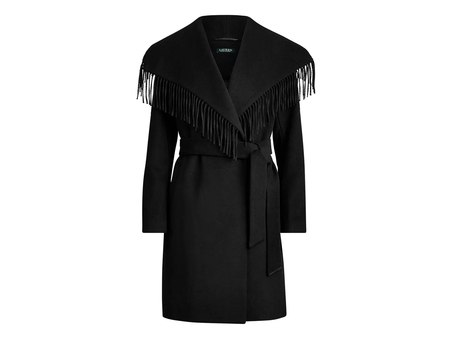 Lauren Ralph Lauren Fringe Wool Blend Wrap Coat