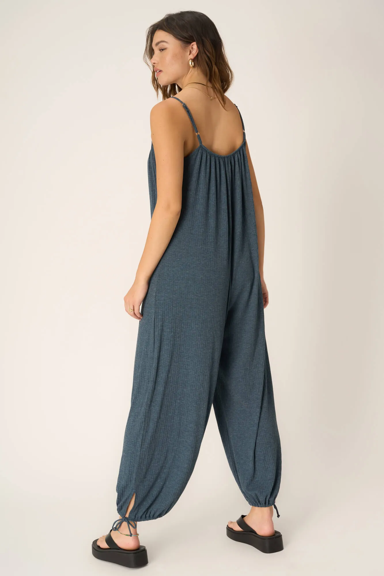 Let's Bounce Shirred Strappy Jumpsuit - Oceanic Teal