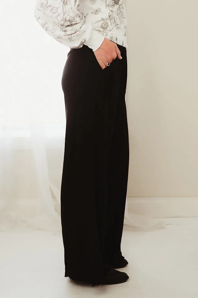 Linen Wide Leg Fray Pants