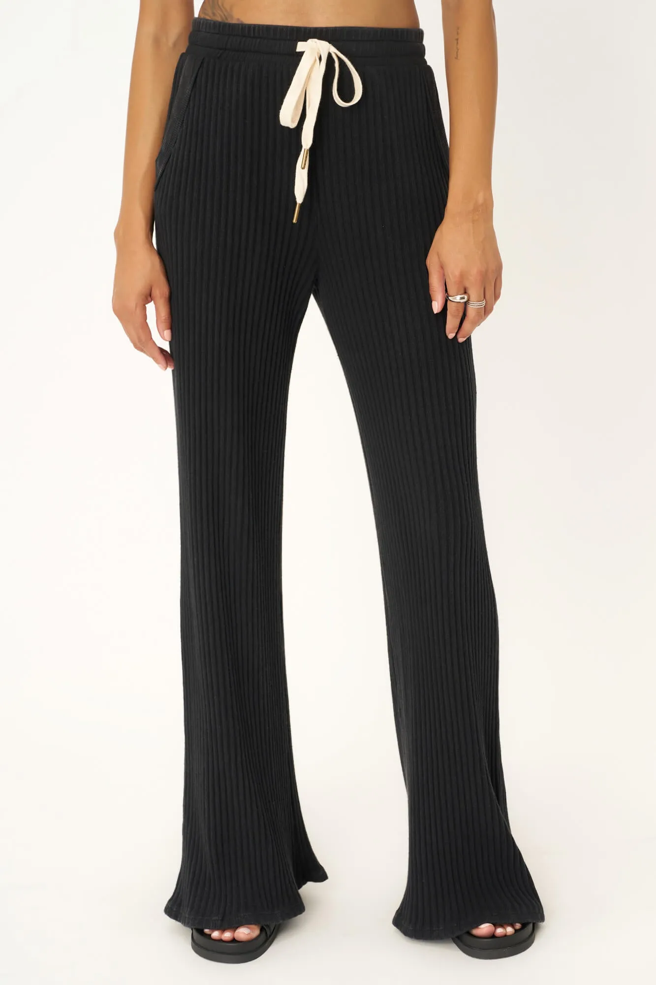 Louise Washed Sweater Rib Pant - MW Black