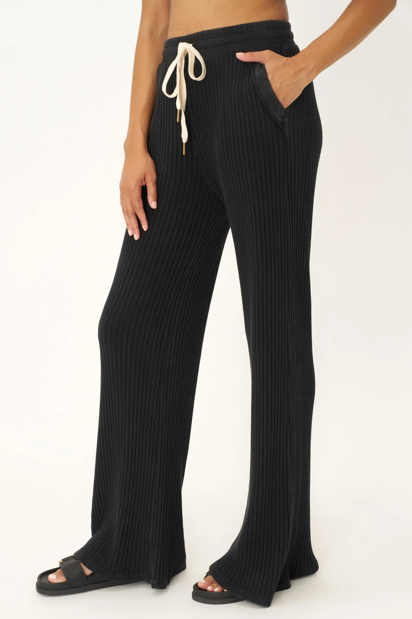 Louise Washed Sweater Rib Pant - MW Black