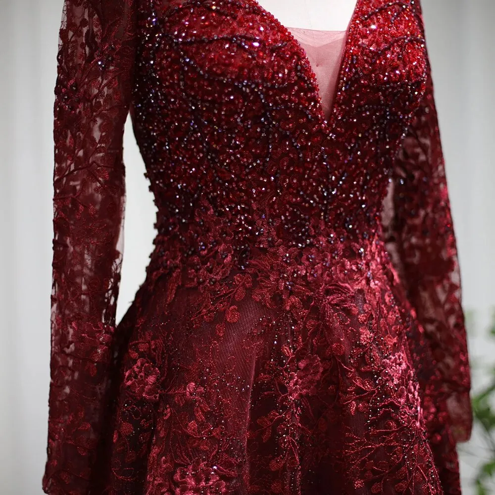 Luxury Embroidered Sequined Long Sleeves Lace Dress