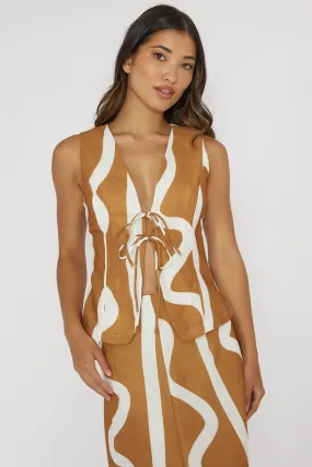 Meet Me There Tied Vest Top Abstract Tan