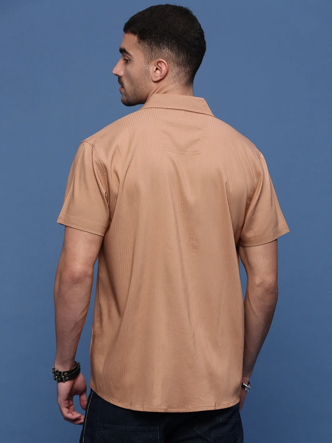 Men Orange Cuban Collar Shirt