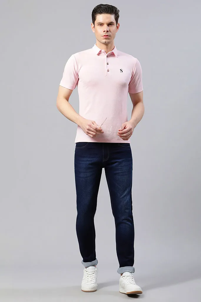 Men Pink Polo Collar Casual T-Shirt