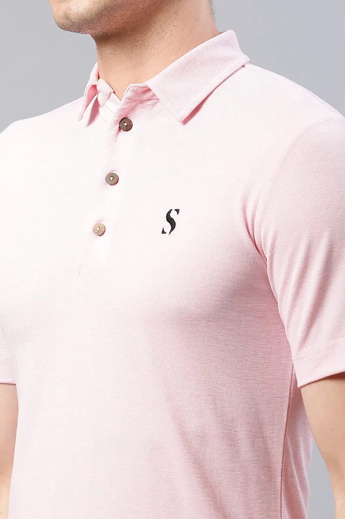 Men Pink Polo Collar Casual T-Shirt