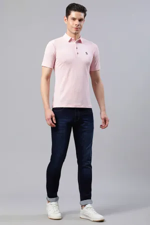 Men Pink Polo Collar Casual T-Shirt